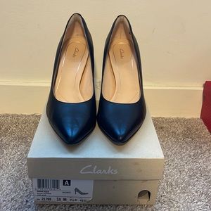 Clarks black leather heels, size 10. Only worn three times.
